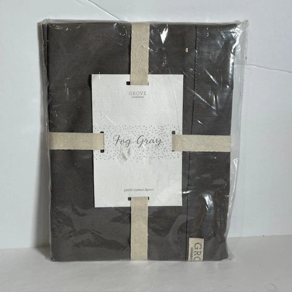 Grove Collaborative Chef Fog Gray Apron 100% Cotton Luxury HTF Cook